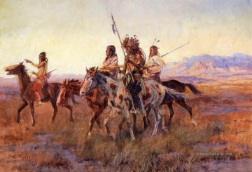  Mer Malerei - Vier montiert Inder Charles Marion Russell circa 1914 Indianer Westlichen Amerikanischen Charles Marion Russell